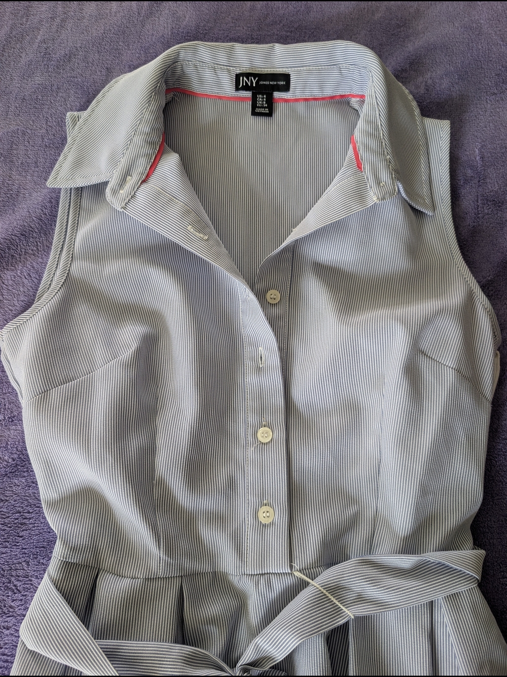 Jones New York Sleeveless Light Gray Midi Shirt Dress with Tie Waist - Picture 4 of 7
